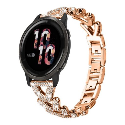 20mm Rose Gold Diamond Metal Band for Garmin Venu/Sq/Sq2 Watches - 1