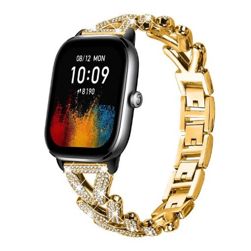 20mm Gold Diamond Metal Watch Band for Amazfit GTS4 Mini/3/2/2e - 1