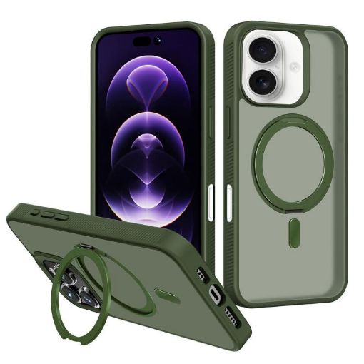 iPhone 16 MagSafe Rotating Holder PC Hybrid TPU Case (Deep Green) - 1