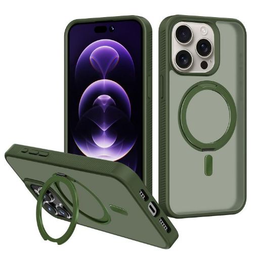 iPhone 15 Pro Max MagSafe Kalebol Rotating Holder Case (Deep Green) - 1