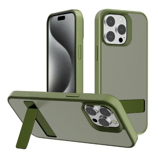 Kalebol Frosted Holder Hybrid Case for iPhone 15 Pro (Deep Green) - 1