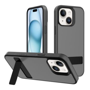 iPhone 15 Kalebol Frosted Holder Hybrid TPU Case (Black) - 1
