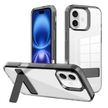 iPhone 16 Clear Acrylic TPU Case by Kalebol (Black Holder) - 1