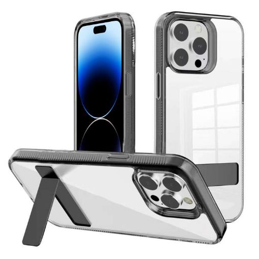 iPhone 14 Pro Clear Acrylic Hybrid TPU Holder Case (Black) - 1