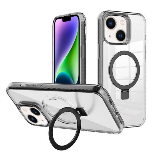 iPhone 14 Kalebol MagSafe Holder Clear TPU Case, Black - 1