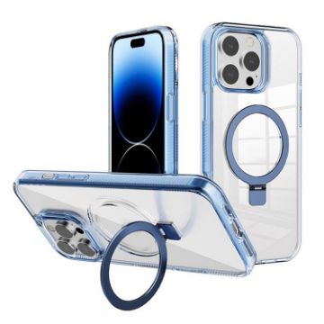 iPhone 14 Pro Max Blue Clear TPU Case with MagSafe Holder - 1