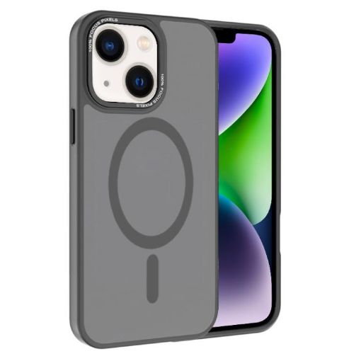 iPhone 14 Kalebol MagSafe Frosted PC Case with Metal Lens Frame (Grey) - 1