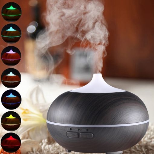 Wood Grain 10W Aromatherapy Humidifier with LED Light, 150mL (Black) - 1