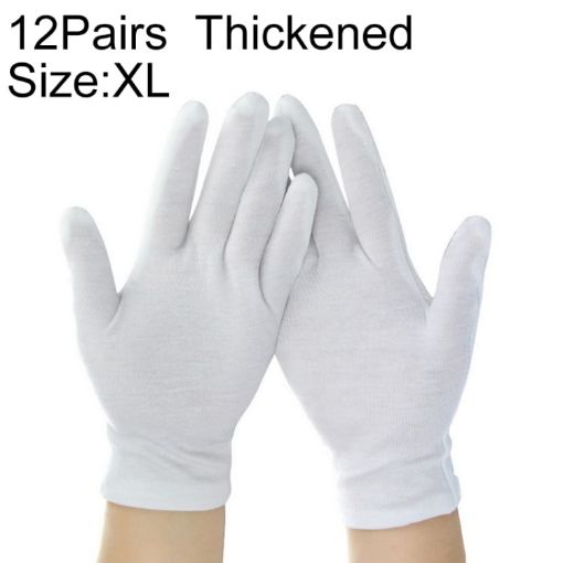 XL Thickened Pure Cotton Working Gloves, 12 Pairs - 1