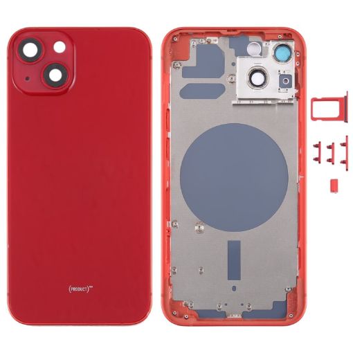 iPhone 13 Red Back Housing with SIM Tray, Side Keys & Camera Lens - 1