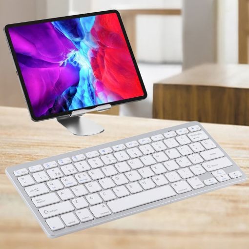 Ultra-thin WB-8022 Wireless Bluetooth Keyboard, Spanish Keys, Silver - 1