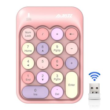 Ajazz AK18 Mini Wireless Pink Numeric Keyboard with Mixed Color Keys - 1