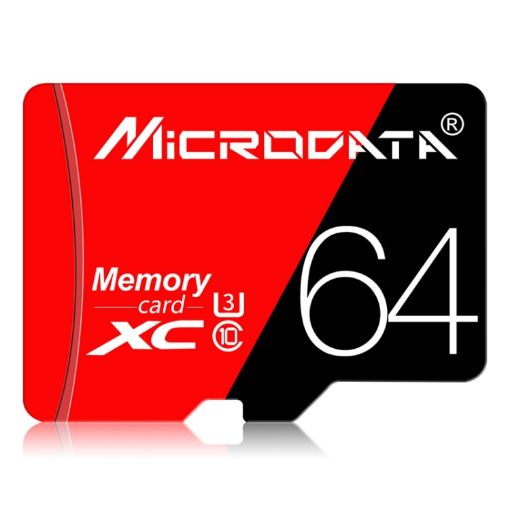 MICRODATA 64GB U3 Red/Black High Speed Micro SD Memory Card - 1