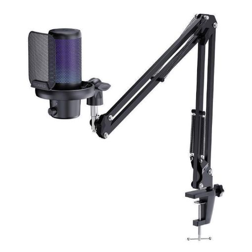 FEELWORLD VM1 USB Gaming Microphone with RGB Light & Boom Arm - 1