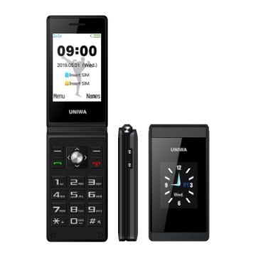 UNIWA X28 Dual-Screen Flip Phone, 2.8"+1.77", Dual SIM, Black - 1