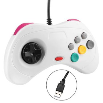 White USB Game Controller Handle for Sega Saturn Computer - 1