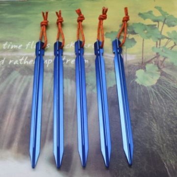 5 PCS Blue Aluminium Tent Pegs with Rope, 18cm Camping Accessories - 1