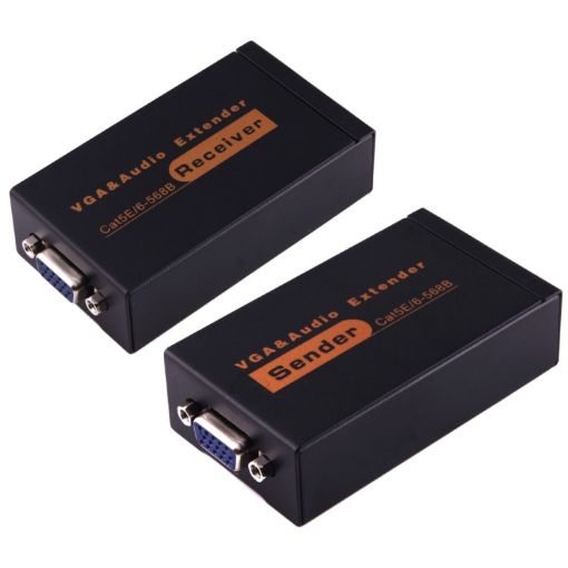 VGA & Audio Extender 1920x1440 HD 100m Cat5e/6 Adapter US Plug - 1