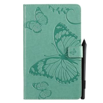 Galaxy Tab A 8.0 Butterfly Pattern Flip Case with Slots (Green) - 1