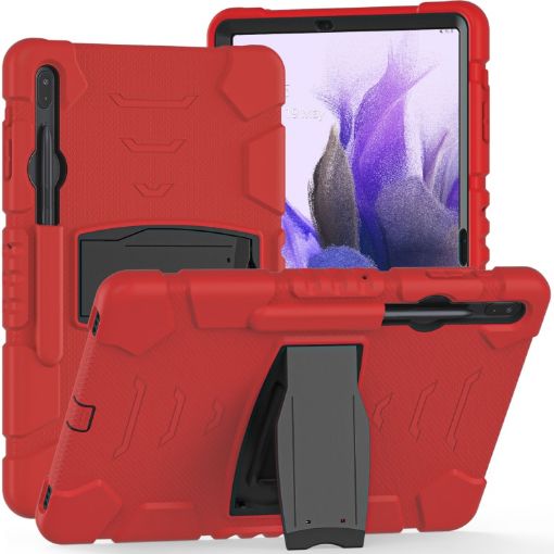 Samsung Galaxy Tab S7+/S7 FE/S8+ 3-Layer Case with Holder (Red/Black) - 1