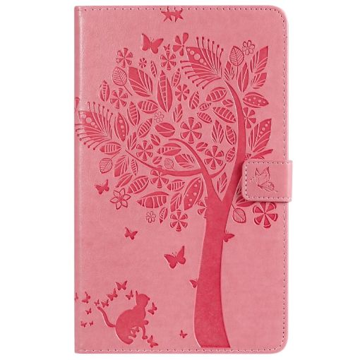 For Galaxy Tab A 8.0 (2019) Cat & Tree Flip Leather Case (Pink) - 1