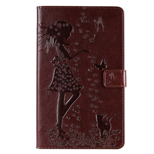 Galaxy Tab A 8.0 2019 Woman & Cat Flip Leather Case Brown - 1