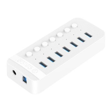 ORICO CT2U3-7AB-WH 7-Port USB HUB with Switches, EU Plug (White) - 1