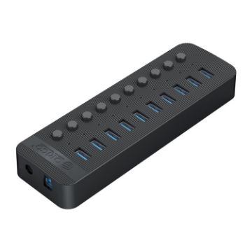 ORICO CT2U3-10AB-BK 10 Port USB HUB with Switches, UK Plug (Black) - 1