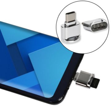 USB-C Male TF Card OTG Adapter with Keychain (Silver Aluminum Alloy) - 1