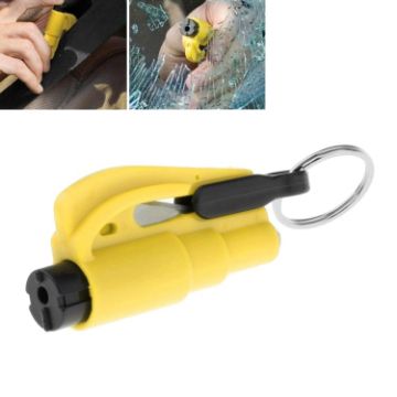 2 in 1 Car Emergency Hammer/Key Chain/Knife Tool (Yellow) - 1
