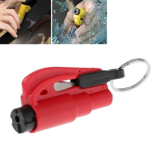 Red 2 in 1 Car Emergency Tool: Hammer, Key Chain, Knife & Glass Breaker - 1