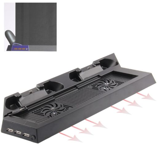 Dual Cooling Fan USB Stand & Controller Holder for PS4 Console (Black) - 1