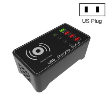 A7 100W Multi-port Charger: 4x PD 20W, QC3.0, 15W Qi Wireless, US Plug - 1