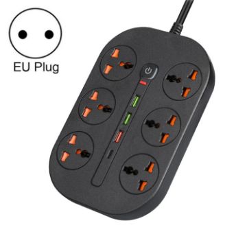T21 PD3.0 + QC3.0 3000W High Power Socket, EU Plug (Black) - 1