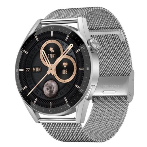 DT3 Max Smart Watch, 1.36" Color Screen, Steel Band, Silver - 1