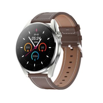 T3 IP68 1.36" Leather Watchband Smart Watch - Brown Color Screen - 1