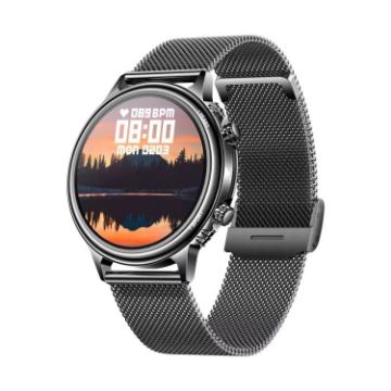 CF85 Black Smart Watch with 1.32" Color Screen & Steel Band - 1