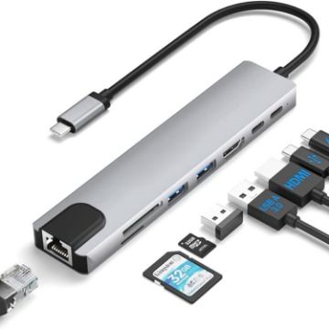 DS-20808 8 in 1 USB-C Hub with 4K HDMI, USB 3.0, SD/TF Reader - 1