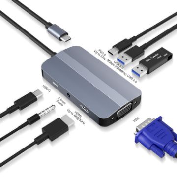JUNSUNMAY 7-in-1 Type-C Dock: 4K HDMI, VGA, Audio, PD Charge Hub - 1