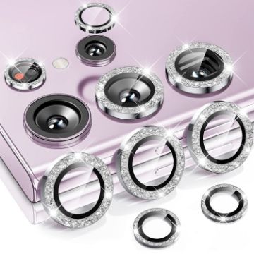 Samsung S23 Ultra 5G Camera Lens Glitter Ring & Glass Film (Silver) - 1