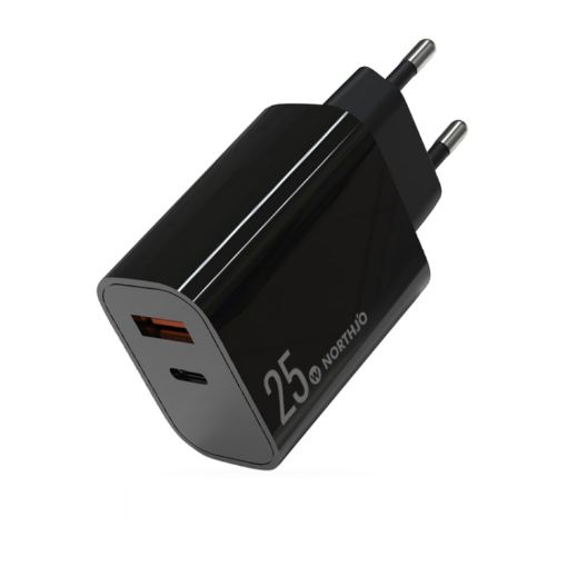 NORTHJO NOPD2502 25W USB-C + QC 3.0 Dual Fast Charger EU Plug Black - 1
