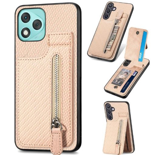For Honor 400 Lite Carbon Fiber Flip Zipper Case (Khaki) - 1