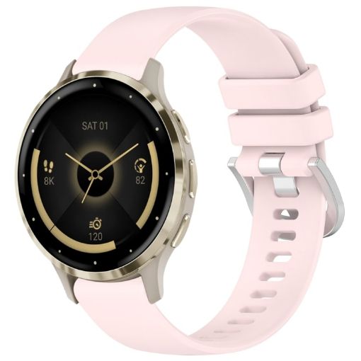 Garmin Venu 3S Pink Silicone Watch Band with Silver Buckle - 1