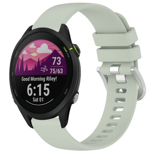 Garmin Forerunner 255S Music/255S Silicone Band (Green, Silver Buckle) - 1
