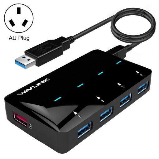 WAVLINK 4-Port USB3.0 HUB Fast Charging Adapter AU Plug - 1