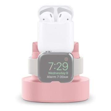 3 In 1 Pink Silicone Charging Holder for iPhone/iWatch/AirPods A001 - 1