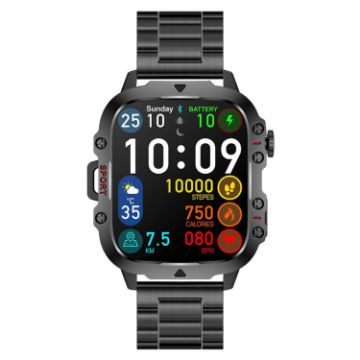 QX11 1.96" Smart Watch Steel Strap Bluetooth Call (Black) - 1