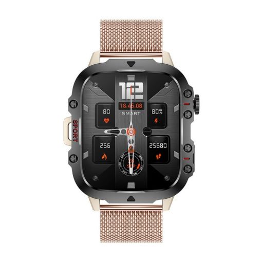 QX11 Gold 1.96" Smart Watch with Milan Steel Strap & Bluetooth Call - 1