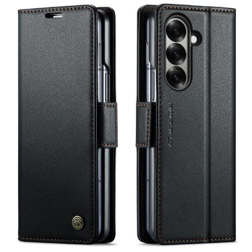 Samsung Galaxy Z Fold7 Litchi Texture RFID Leather Case (Black) - 1