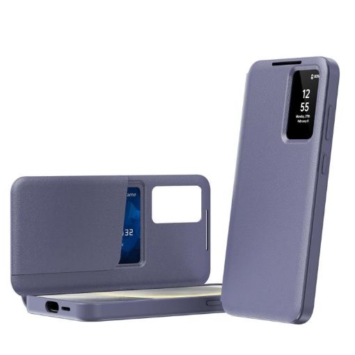 Galaxy A55 Smart View Leather Case with Card Slot - Purple - 1